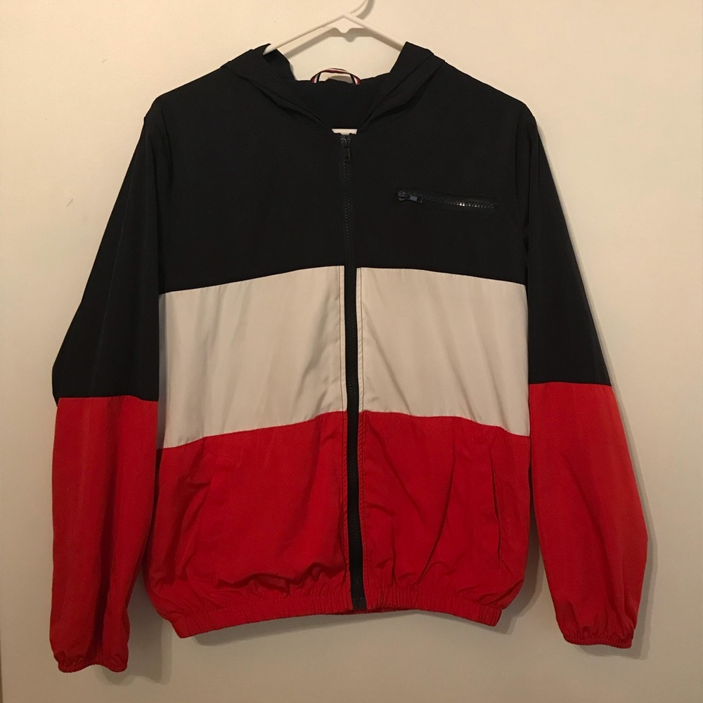 red white and blue windbreaker